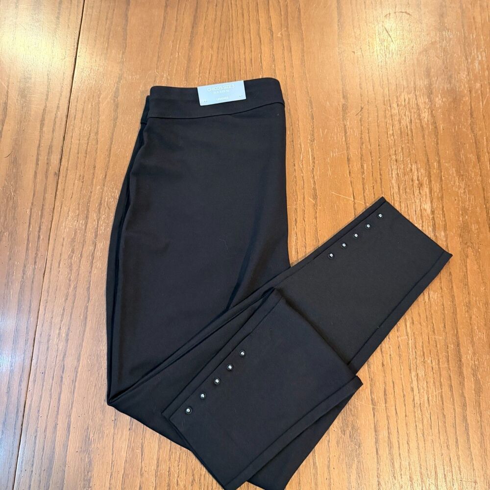 Chico's NWT Size 3 US 16 Black Ponte Rivet Stud Ankle Leggings Pull On